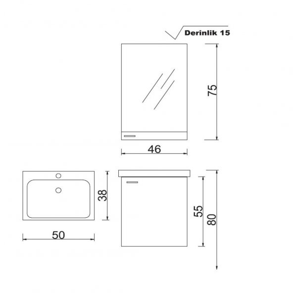 Denko Terra 50 cm Antrasit Gri MDF Banyo Dolabı Takımı - 3