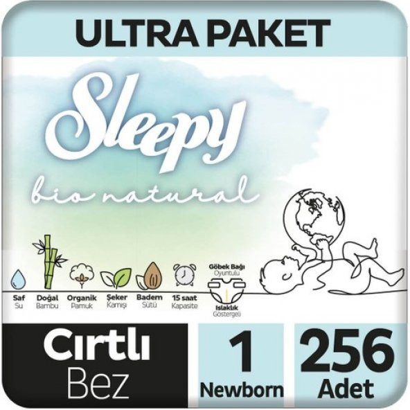Sleepy Bio Natural U ltra Paket Bebek Bezi 1 Numara Newborn 256lı