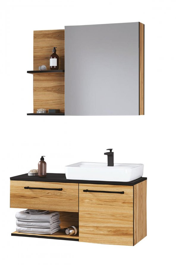 Denko Piramit 90 cm MDF Banyo Dolabı Takımı - 3