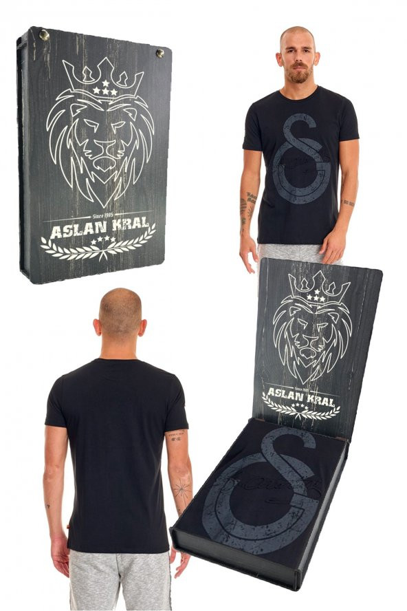 Galatasaray Orijinal Ata İmza T-Shirt Siyah Özel Tasarım Ahşap Kutulu