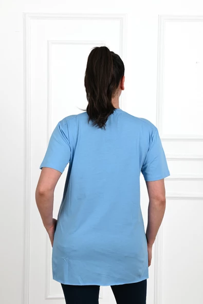 Kadın V Yaka Yırtmaçlı Büyük Beden T-shirt 1199-22 - 7