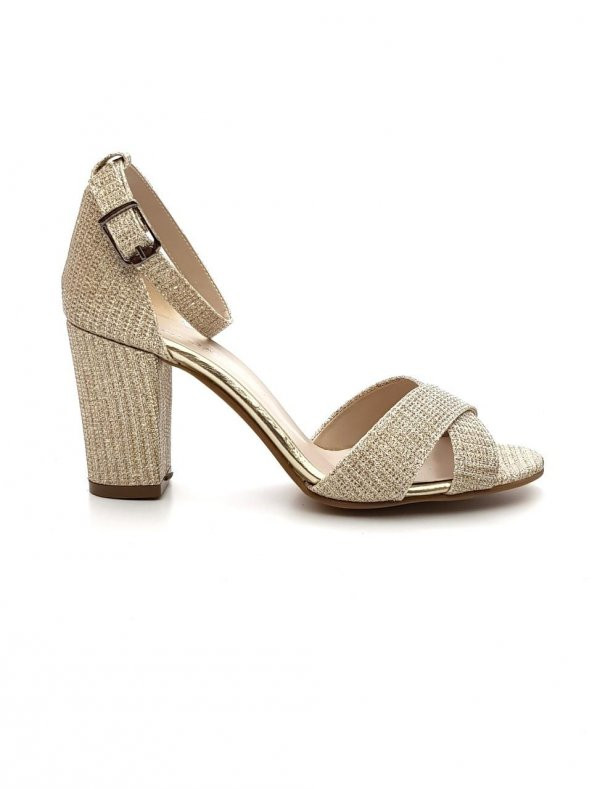 Goldstep 157 Kadın Çapraz Simli 7cm Kalın Topuk Tekbant Ayakkabı - 5