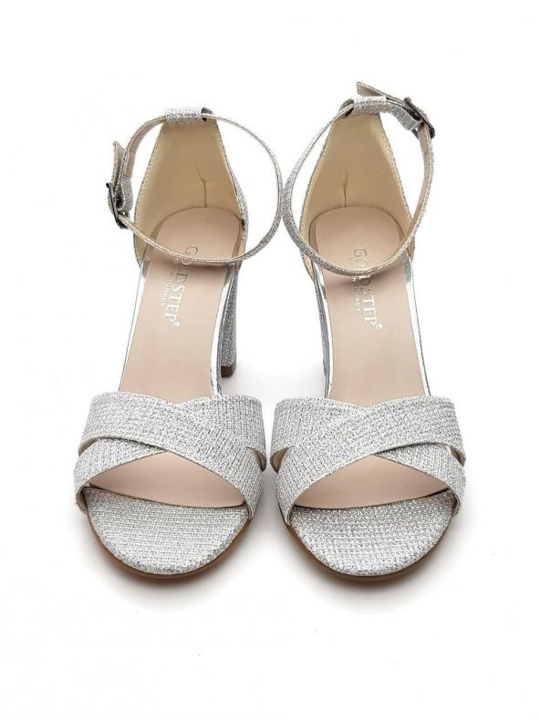 Goldstep 157 Kadın Çapraz Simli 7cm Kalın Topuk Tekbant Ayakkabı - 8