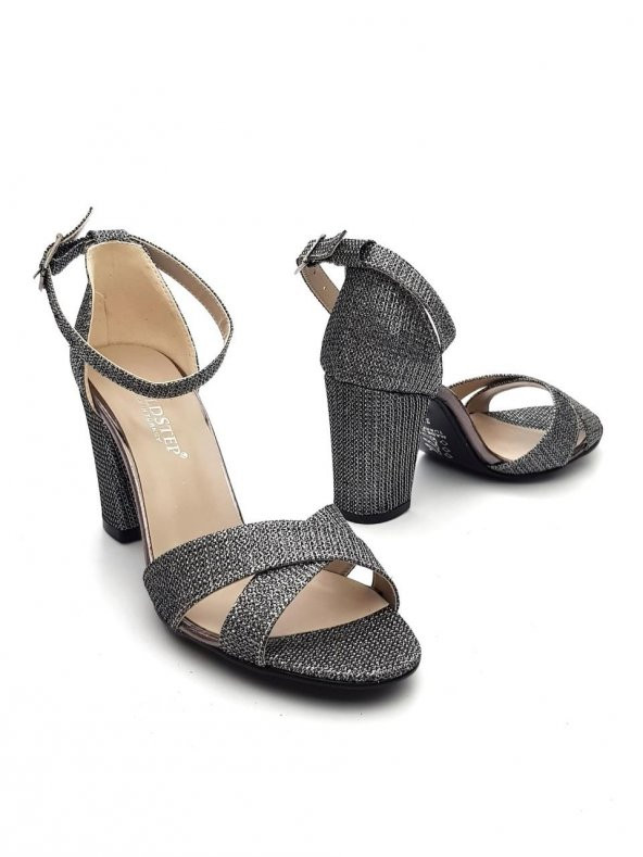 Goldstep 157 Kadın Çapraz Simli 7cm Kalın Topuk Tekbant Ayakkabı - 12