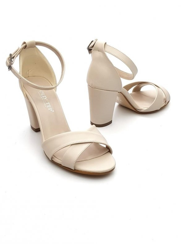 Goldstep 157 Kadın Çapraz 7cm Kalın Topuk Tekbant Ayakkabı - 12