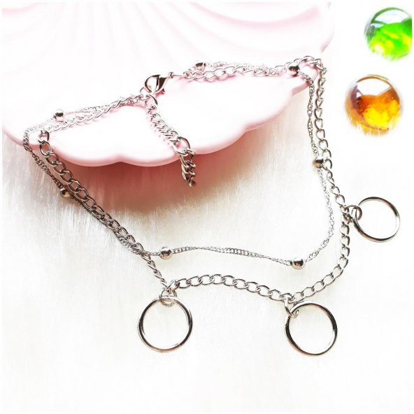 Gümüş Renk Dorika Kadın Çoklu Zincir Halhal - 2