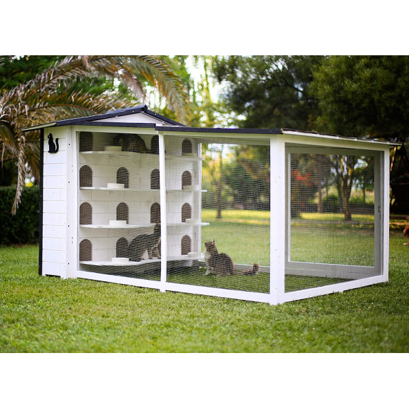 Mandu Bahçeli Kedi Apartmanı (Kedi Evi) Mama Kapları Hediye