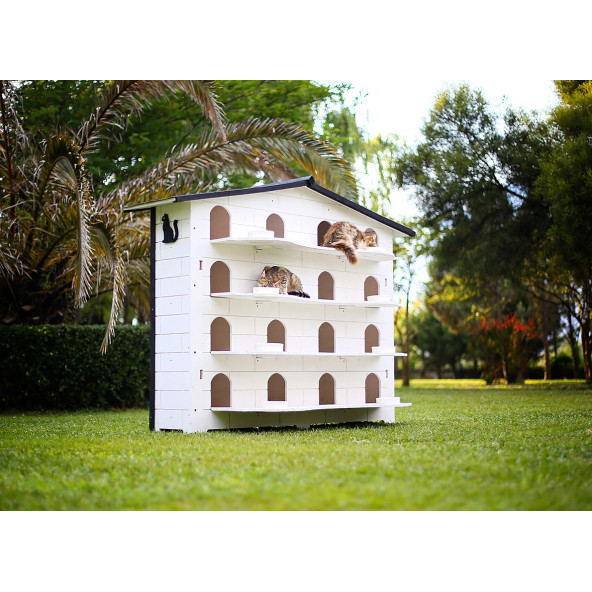 Mandu Bahçeli Kedi Apartmanı (Kedi Evi) Mama Kapları Hediye - 2