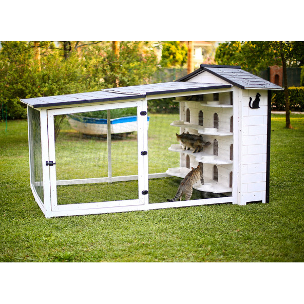 Mandu Bahçeli Kedi Apartmanı (Kedi Evi) Mama Kapları Hediye - 4