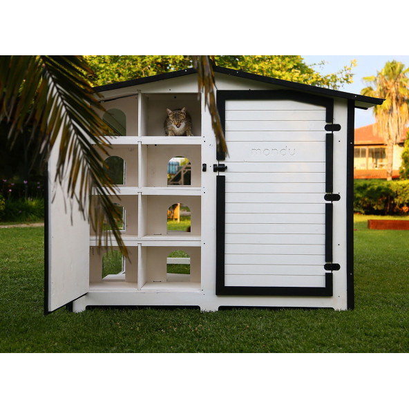 Mandu Bahçeli Kedi Apartmanı (Kedi Evi) Mama Kapları Hediye - 6