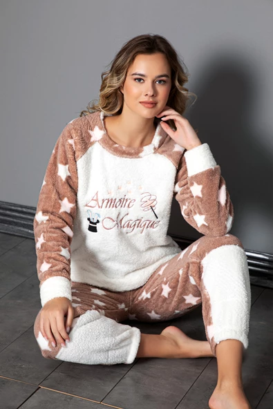 Nisanca Tam Peluş Kışlık Kadın Pijama Takımı- Polar Yılbaşı Pijaması - 3