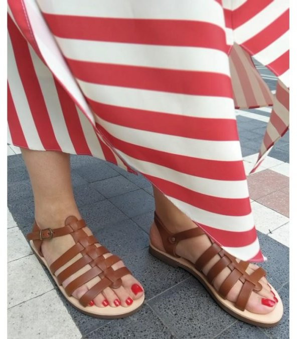 5006 Topukla Kadın Deri Sandalet - 6