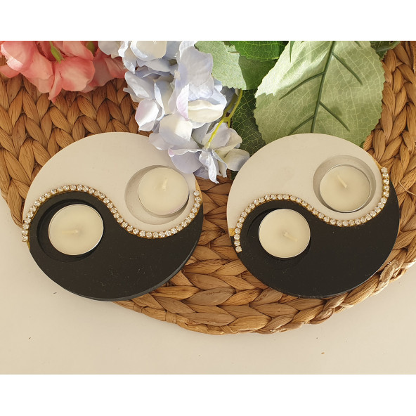 Ying Yang 2'li Ahşap Mumluk - 2