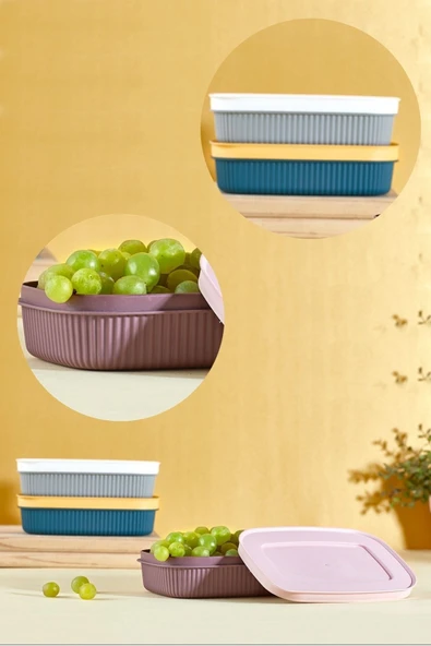 3'lü 3 Renk Storage Kahvaltılık Çerez Meyve Saklama Kabı 600 ml Peynir Zeytin Kutusu Çerezlik