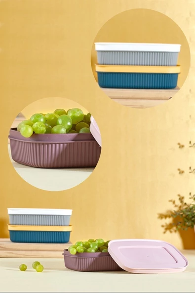 3'lü Mürdüm Storage Kahvaltılık Çerez Meyve Saklama Kabı 600 ml Çerezlik