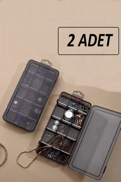 2'li Füme 15 Bölme Ayarlanabilir Düzenleyici Takı Kolye Boncuk Ilaç Küpe Yüzük Kutusu Organizer - 2