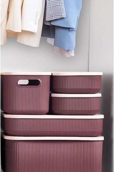 1 Adet Storage 6 lt Mor Çok Amaçlı Dolap Içi Düzenleyici Kapaklı Kutu Dekoratif Saklama Kutusu - 2