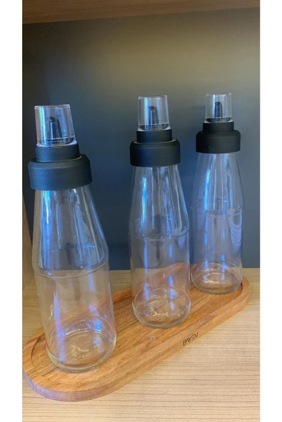 3 Adet Damlatmaz Akıllı Ahşap Standlı 4 Parça Cam Yağ-sirke-limon Sos Seti - 720 Ml - Resim 5