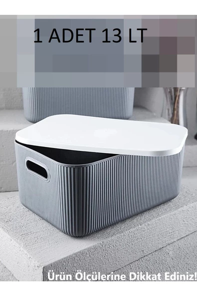 1 Adet Storage 13 Lt Gri Çok Amaçlı Dolap Içi Düzenleyici Kapaklı Kutu, Dekoratif Saklama Kutusu - 2