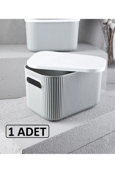 1 Adet Storage 6 Lt Gri Dolap Düzenleyici Kapaklı Kutu Dekoratif Hobi Oyuncak Saklama Kutusu