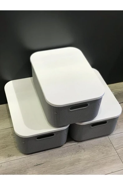 3 Adet Storage 13 Lt Gri Dolap Düzenleyici Kutu Çorap Kıyafet Kapaklı Ayakkabı Bot Saklama Kabı - 5