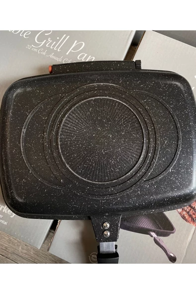 Double Grill Pan 34 Cm Çift Taraflı Tava - Ayrılabilen Ikiz Balık Tavası Buharda Tavuk - Resim 3