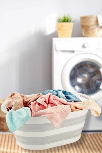 Bath Katlanır Çamaşır Sepeti 27 Lt Yer Kaplamaz Akordiyon Çamaşır Selesi Oyuncak Sepeti - 3