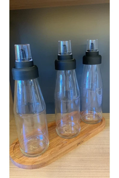 3 Adet Damlatmaz Akıllı Ahşap Standlı 4 Parça Cam Yağ-sirke-limon Sos Seti - 720 Ml - Resim 6