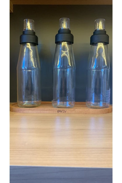 3 Adet Damlatmaz Akıllı Ahşap Standlı 4 Parça Cam Yağ-sirke-limon Sos Seti - 720 Ml - Resim 4