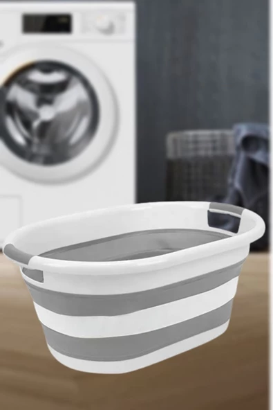 Bath Katlanır Çamaşır Sepeti 27 Lt Yer Kaplamaz Akordiyon Çamaşır Selesi Oyuncak Sepeti - 5