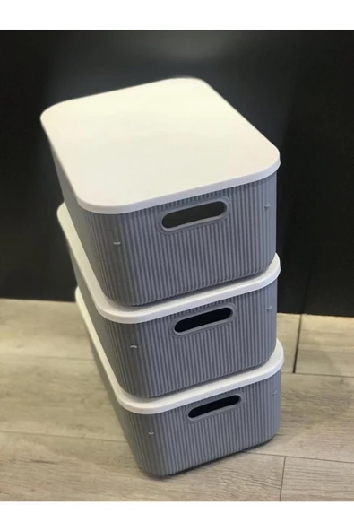 3 Adet Storage 13 Lt Gri Dolap Düzenleyici Kutu Çorap Kıyafet Kapaklı Ayakkabı Bot Saklama Kabı - 3