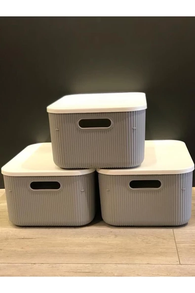 3 Adet Storage 13 Lt Gri Dolap Düzenleyici Kutu Çorap Kıyafet Kapaklı Ayakkabı Bot Saklama Kabı - 4