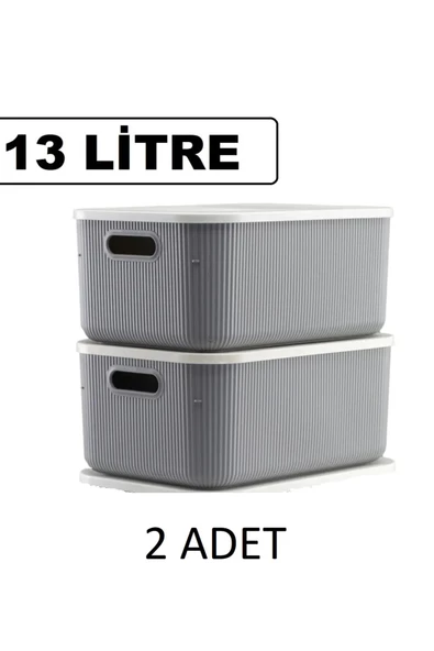 2 Adet Gri 13 Lt Oyuncak Saklama Hobi Kutusu Storage Düzenleyici Kapaklı Saklama Kutusu Anaokulu