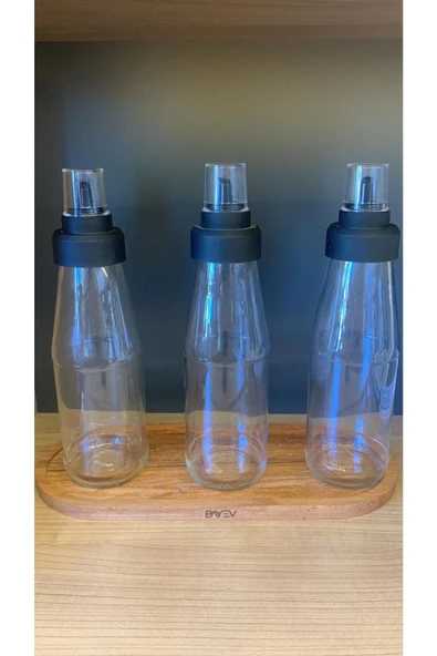 3 Adet Damlatmaz Akıllı Ahşap Standlı 4 Parça Cam Yağ-sirke-limon Sos Seti - 720 Ml