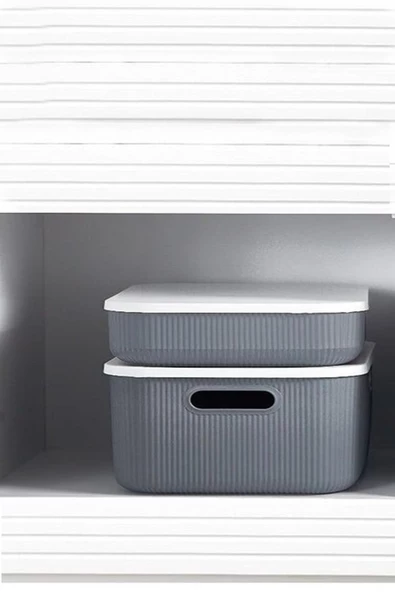 1 Adet Storage 13 Lt Gri Çok Amaçlı Dolap Içi Düzenleyici Kapaklı Kutu, Dekoratif Saklama Kutusu - 4