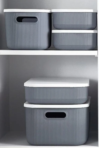 1 Adet Storage 6 Lt Gri Dolap Düzenleyici Kapaklı Kutu Dekoratif Hobi Oyuncak Saklama Kutusu - 3