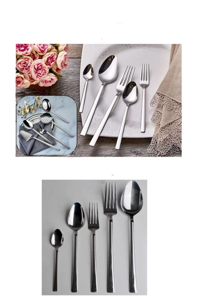 65 Parça Servis Setli 12 Kişilik Çatal Kaşık Takımı Sade Model- Kaşık Seti + Kepçe Seti ürün görseli