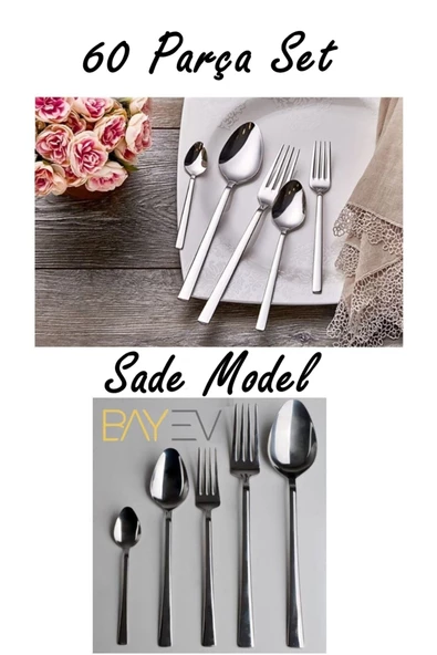 60 Parça Çatal Kaşık Takımı - 12 Kişilik Sade Model Kaşık Seti ürün görseli