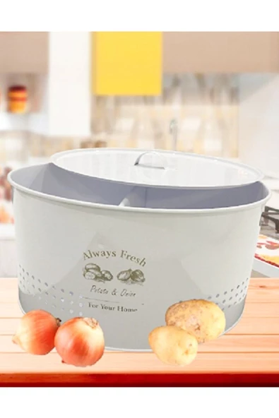 Beyaz Bölmeli Metal Patates Soğanlık 6 Lt Sebzelik Saklama Kabı Ve Kovası Sebzelik - Resim 2