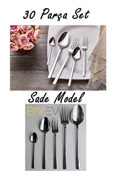 30 Parça Çatal Kaşık Takımı - Sade Model Kaşık Seti ürün görseli