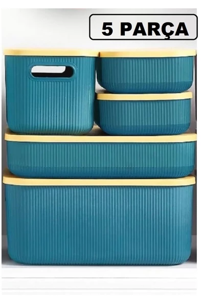 5 Parça Yeşil Dolap Içi Düzenleyici Storage Kapaklı Sepet Çorap Kıyafet Düzenleyici Hurç Kutu