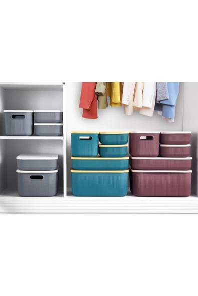 5 Parça Mor Dolap Içi Düzenleyici Storage Kapaklı Kutu Çamaşır Sepet Çorap Kıyafet Düzenleyici Set - 3