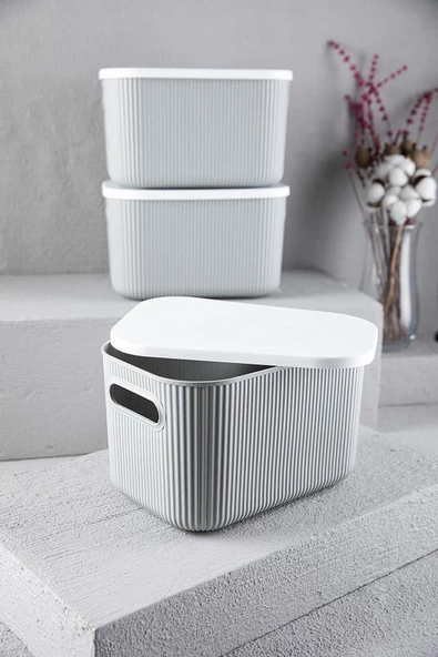 2 Adet Storage 6 Lt Gri Çok Amaçlı Dolap Içi Düzenleyici Kapaklı Saklama Kabı - 2