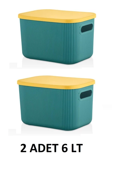 2 Adet Storage 6 Lt Yeşil Çok Amaçlı Dolap Içi Düzenleyici Kapaklı Kutu Saklama Kutusu - 2
