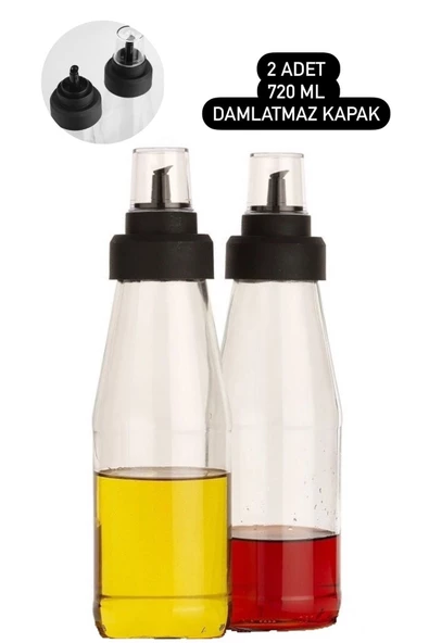 2 Adet Damlatmaz Cam Yağlık Sirke Şişeşi 720 ml - Sızdırma Akıllı Yağdanlık