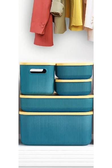 5 Parça Yeşil Dolap Içi Düzenleyici Storage Kapaklı Sepet Çorap Kıyafet Düzenleyici Hurç Kutu - 2