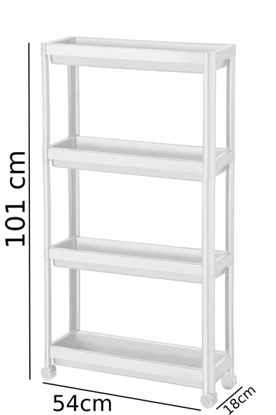Beyaz Çok Amaçlı 4 Katlı Banyo Organizer Raf Tekerlekli - 2