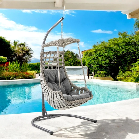 Capri Swing Alaçatı Tekli Rattan Bahçe Salıncağı | Balkon Salıncağı - 6