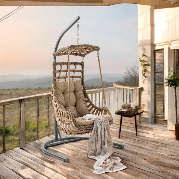 Capri Swing Alaçatı Tekli Rattan Bahçe Salıncağı | Balkon Salıncağı - 7