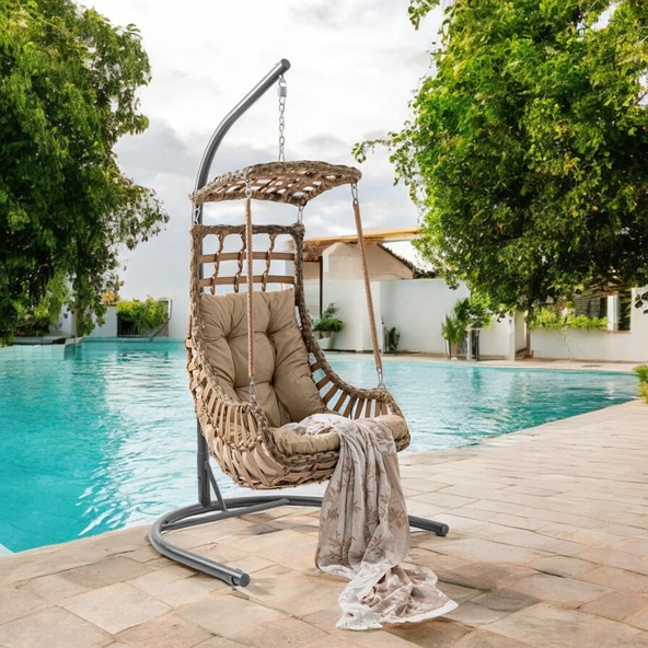 Capri Swing Alaçatı Tekli Rattan Bahçe Salıncağı | Balkon Salıncağı - 5